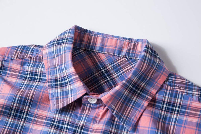 Tronjori Boys' Short Sleeve Button Down Woven Shirt(4,Pink Check) - Image 4